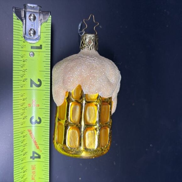 Miniature Frosty Foam Beer Mug Blown Glass Christmas Holiday Ornament 4" x 2" - Picture 12 of 12